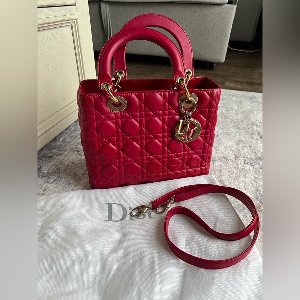 Fuchsia Lady Dior Medium Lambskin